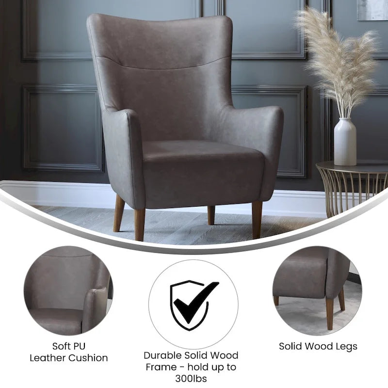 Commercial Upholstered Wingback Accent Chair with Wooden Frame and Legs - 33.25D x 29.75W x 41.25H