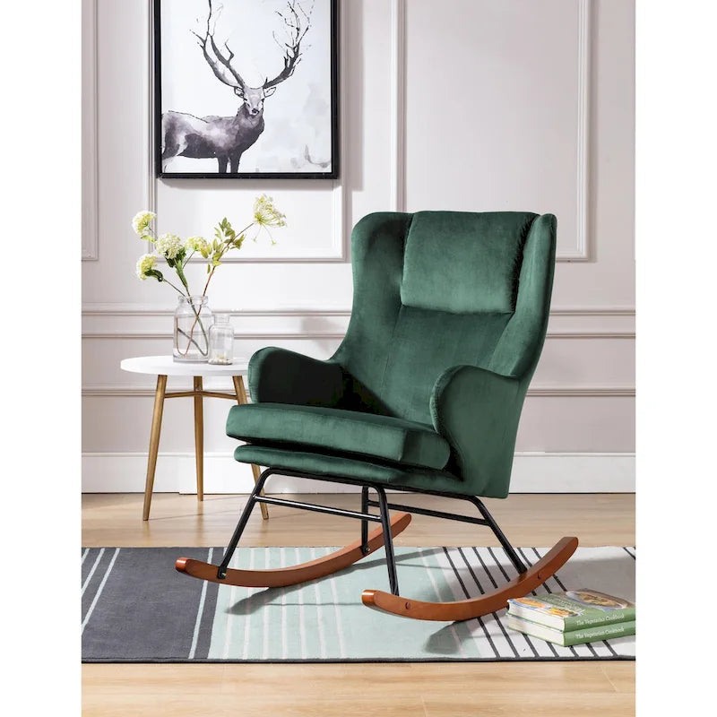 Porthos Home Dax Rocking Accent Chair, Velvet, Rubber Wood and Steel Legs