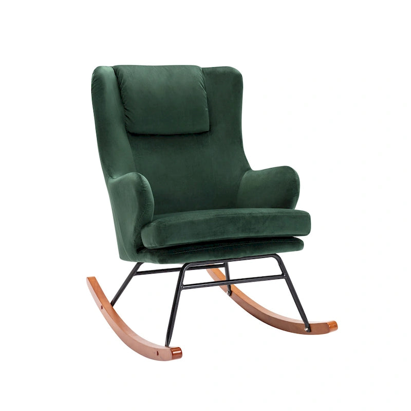 Porthos Home Dax Rocking Accent Chair, Velvet, Rubber Wood and Steel Legs