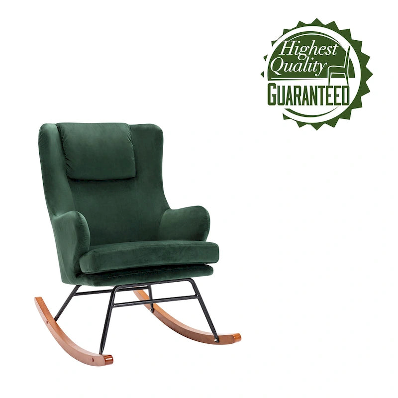 Porthos Home Dax Rocking Accent Chair, Velvet, Rubber Wood and Steel Legs