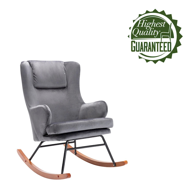 Porthos Home Dax Rocking Accent Chair, Velvet, Rubber Wood and Steel Legs
