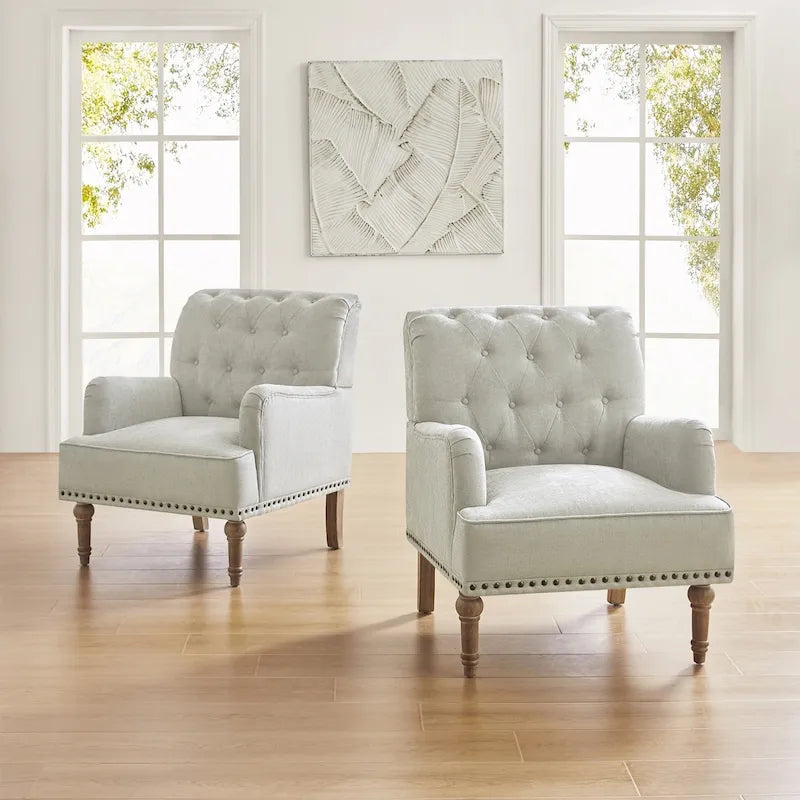 Geltrude Traditional Upholstered Accent Chair with Button Tufted Back Set of 2 by HULALA HOME