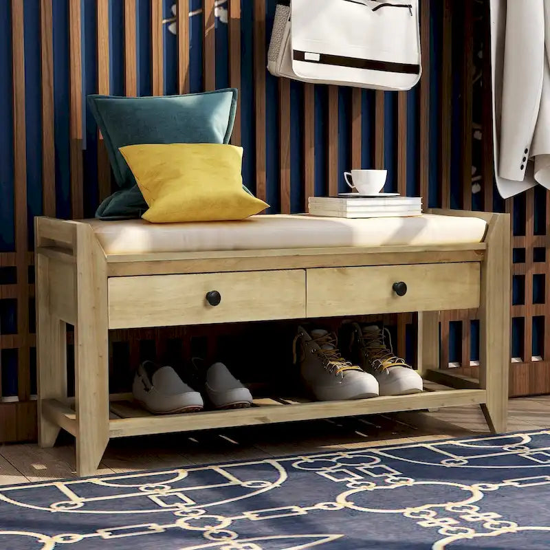 Shoe Rack with Cushioned Seat and Drawers, Multipurpose Entryway Storage Bench