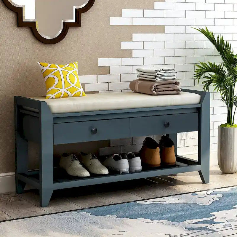 Shoe Rack with Cushioned Seat and Drawers, Multipurpose Entryway Storage Bench
