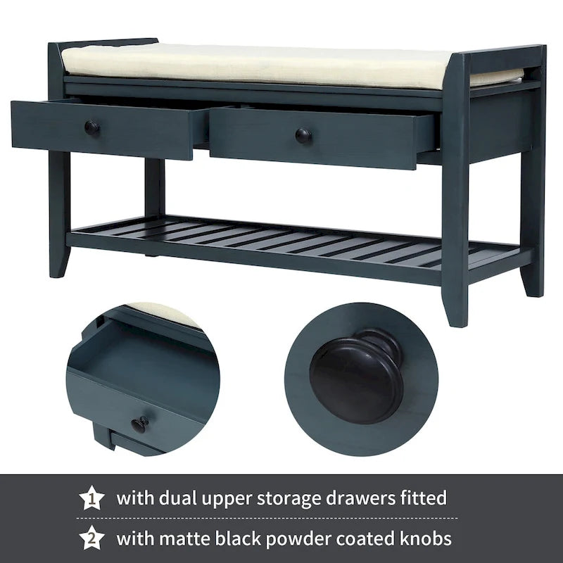 Shoe Rack with Cushioned Seat and Drawers, Multipurpose Entryway Storage Bench