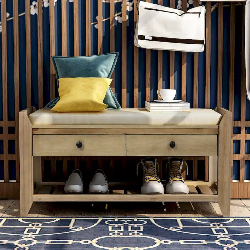 Shoe Rack with Cushioned Seat and Drawers, Multipurpose Entryway Storage Bench