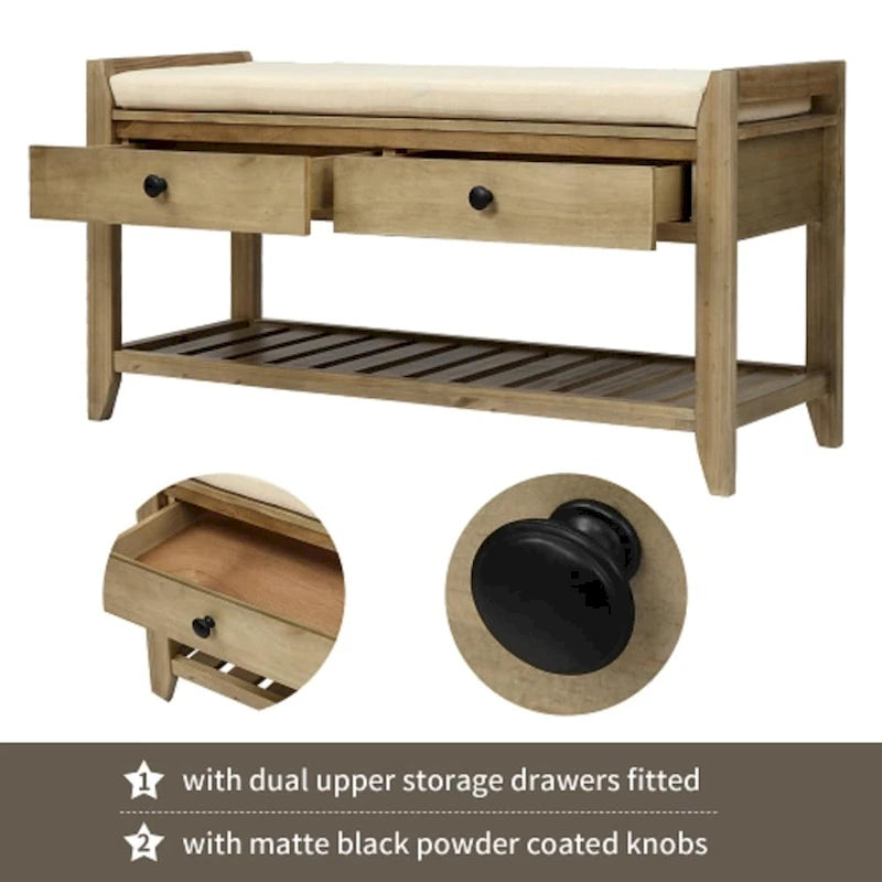 Shoe Rack with Cushioned Seat and Drawers, Multipurpose Entryway Storage Bench