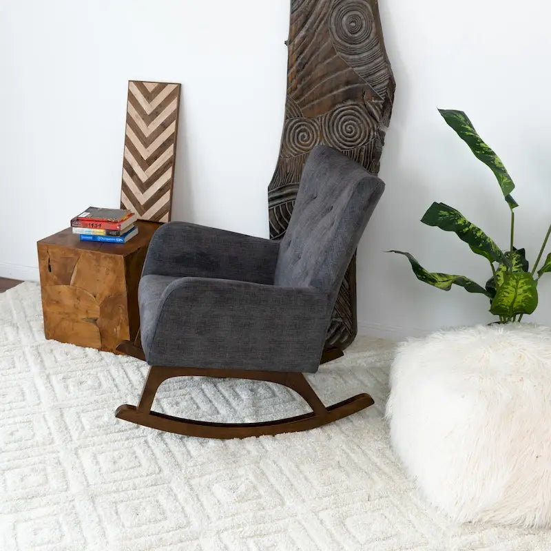 Cara Mid Century Modern Velvet Rocker Livingroom and Bedroom Chairs in Grey