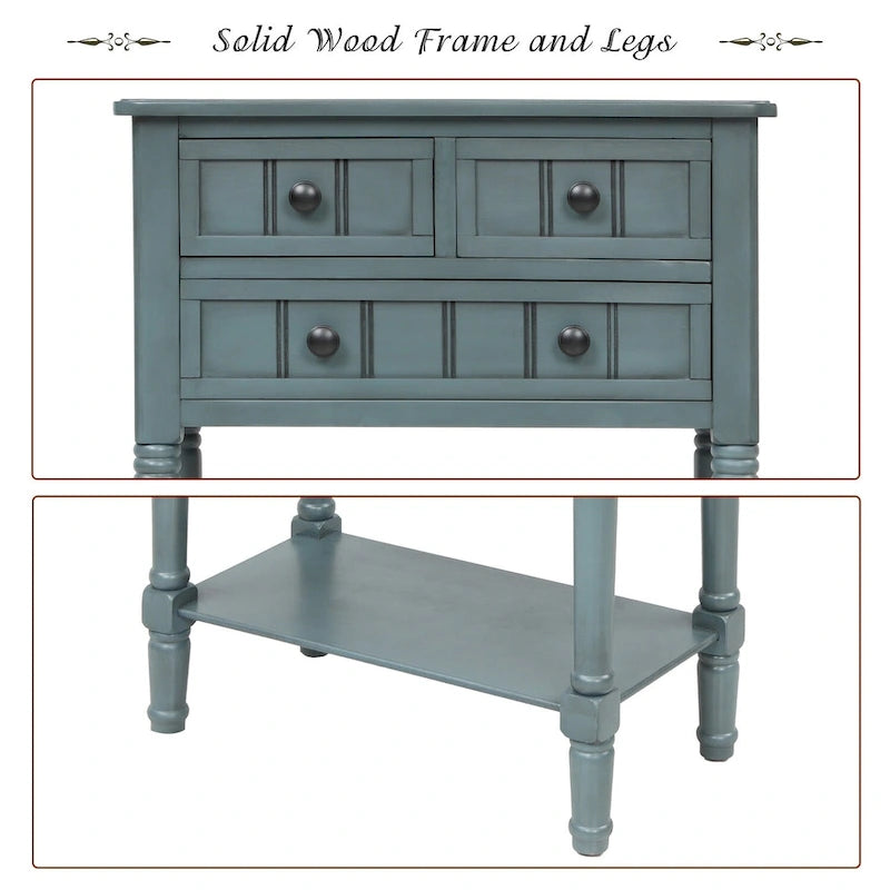 Narrow Console Table, Slim Sofa Table with Three Storage Drawers and Bottom Shelf - 23.7L x 13W x 31.1H