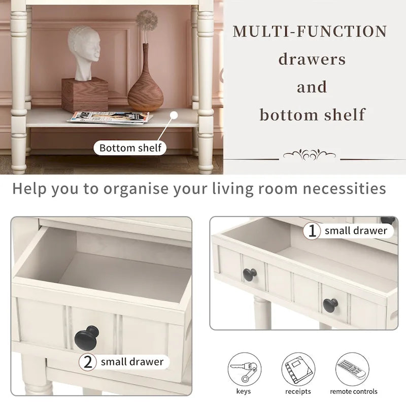 Narrow Console Table, Slim Sofa Table with Three Storage Drawers and Bottom Shelf - 23.7L x 13W x 31.1H