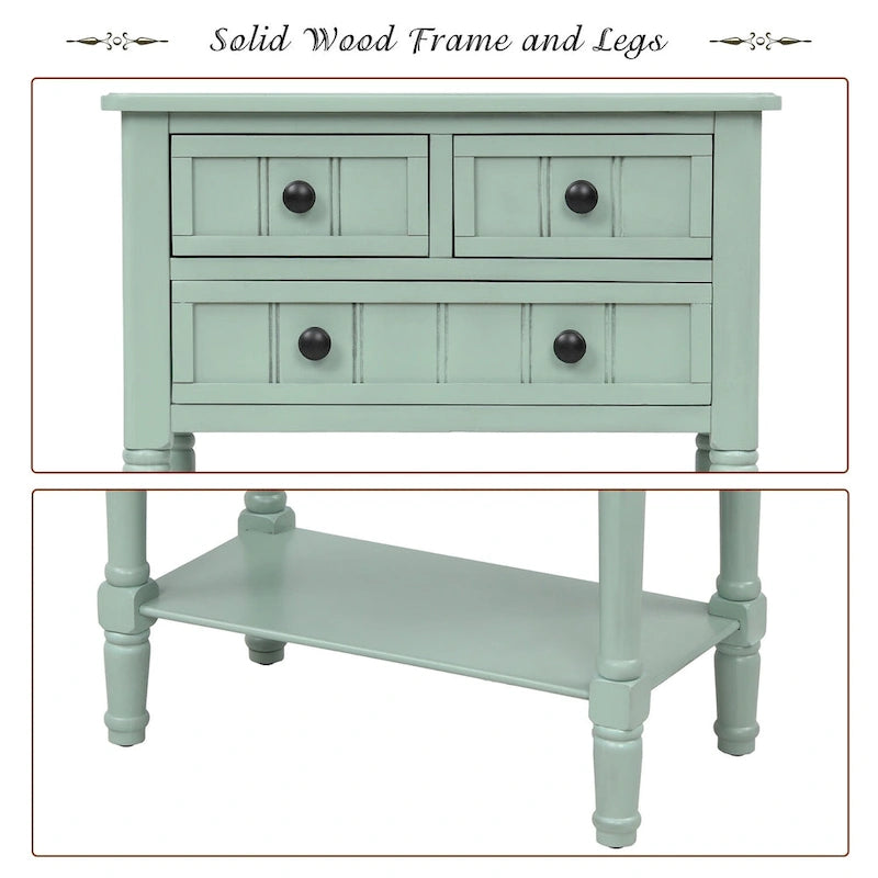 Narrow Console Table, Slim Sofa Table with Three Storage Drawers and Bottom Shelf - 23.7L x 13W x 31.1H