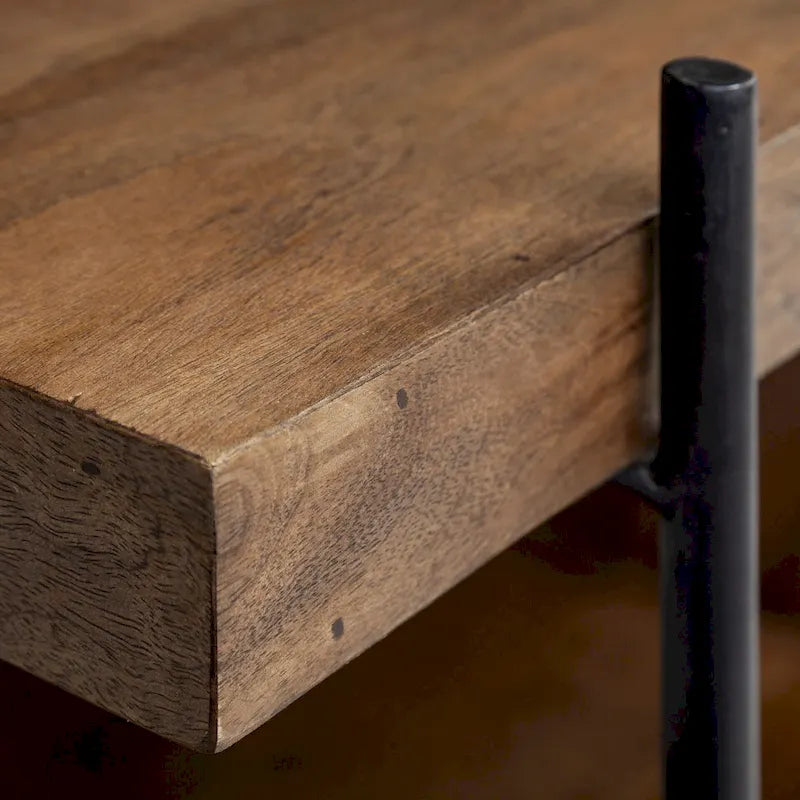 Maddox Medium Brown Solid Wood w/ Black Metal Frame C-Shaped End/Side Table