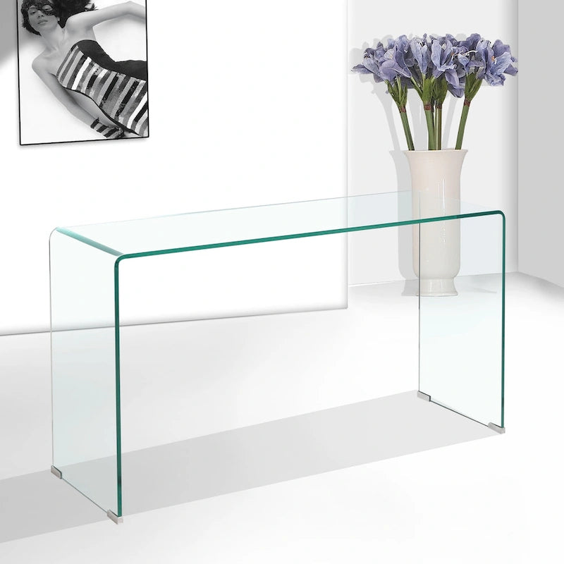 Glass Console Table, Transparent Tempered Glass Console Table