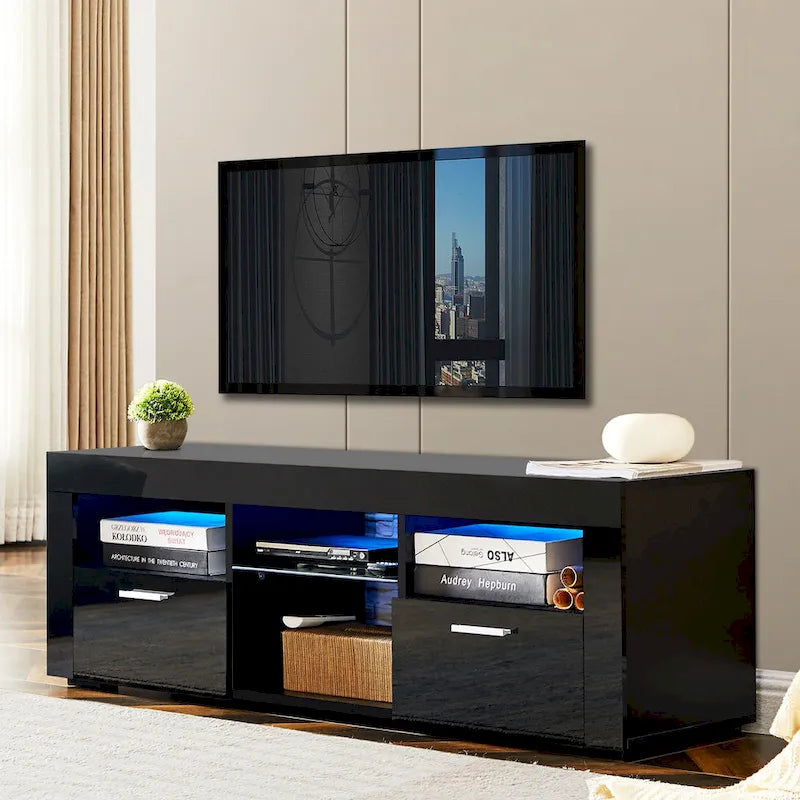 Modern 51-in Glass Shelf Storage TV Stand for TVs up to 69-in with LED Light