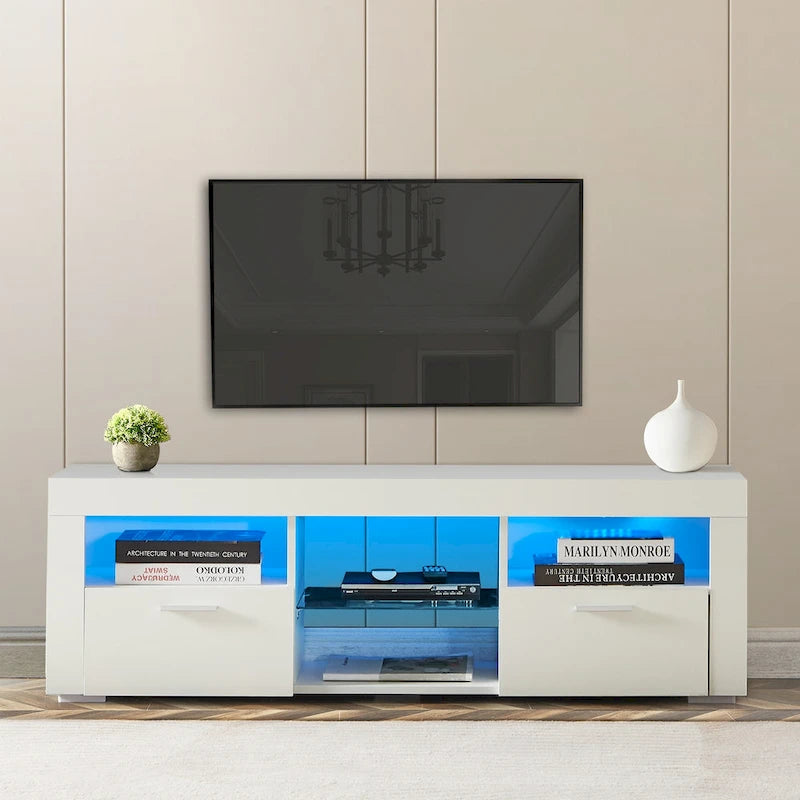 Modern 51-in Glass Shelf Storage TV Stand for TVs up to 69-in with LED Light