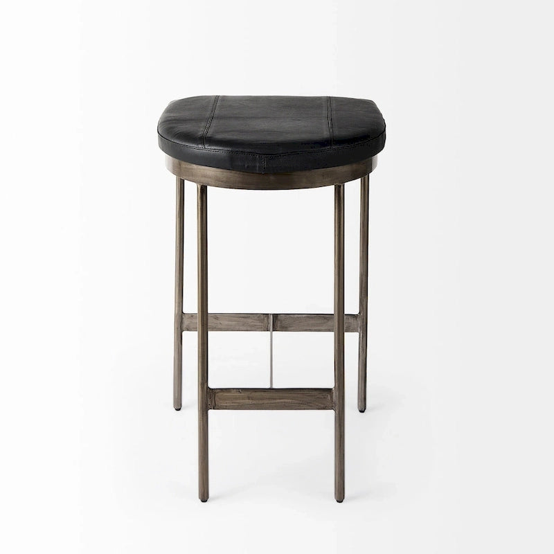 Millie Black Genuine Leather Seat with Nickel Metal Frame Counter Stool