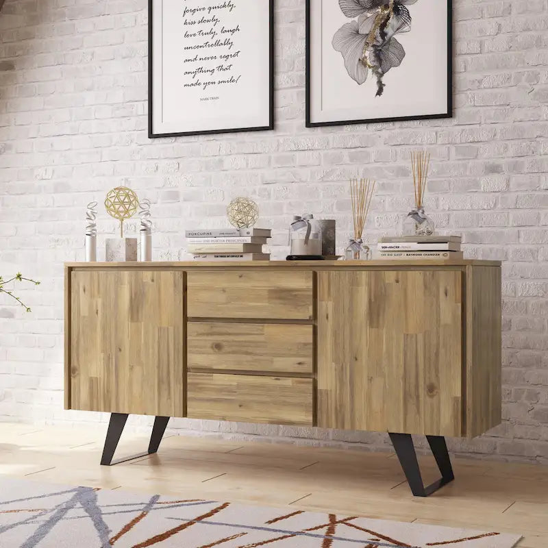 WYNDENHALL Mitchell Metal 60 inch Wide Rectangle Modern Industrial Sideboard Buffet in OAK WOOD - 60 x 17 x 30