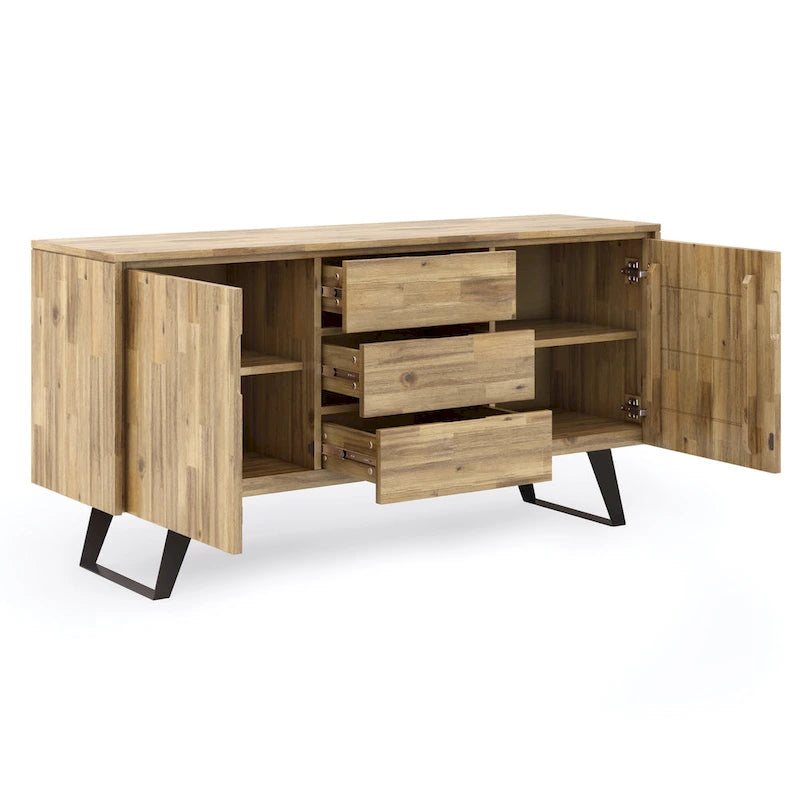 WYNDENHALL Mitchell Metal 60 inch Wide Rectangle Modern Industrial Sideboard Buffet in OAK WOOD - 60 x 17 x 30