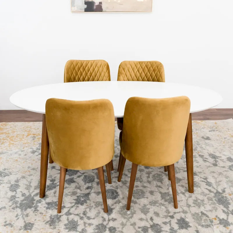 Kadenza 5-Piece Oval Dining Set w/ 4 Fabric Dining Chairs in Yellow