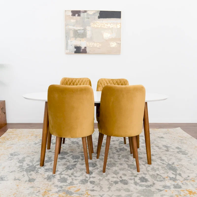 Kadenza 5-Piece Oval Dining Set w/ 4 Fabric Dining Chairs in Yellow