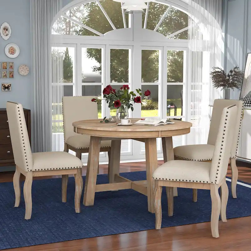 5-Piece Extendable Dining Table Set with Upholstered Chairs