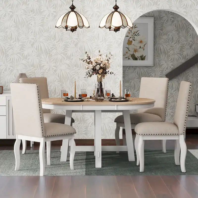 5-Piece Extendable Dining Table Set with Upholstered Chairs