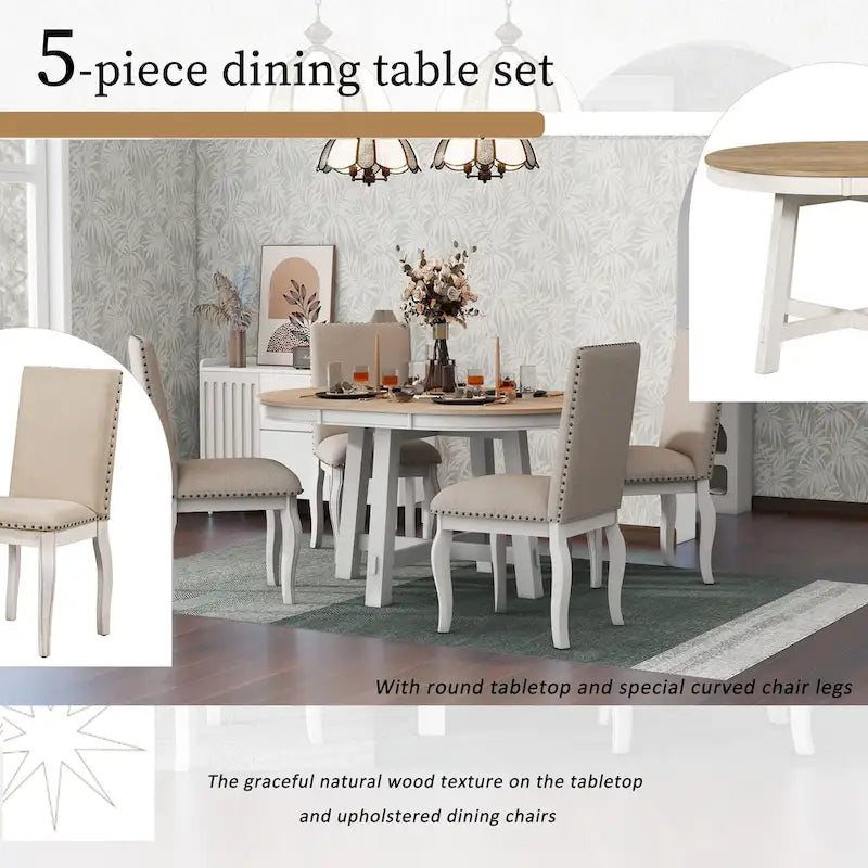 5-Piece Extendable Dining Table Set with Upholstered Chairs