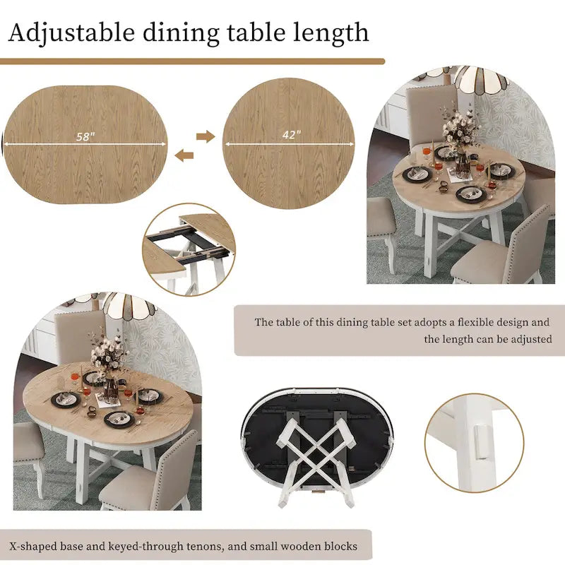 5-Piece Extendable Dining Table Set with Upholstered Chairs