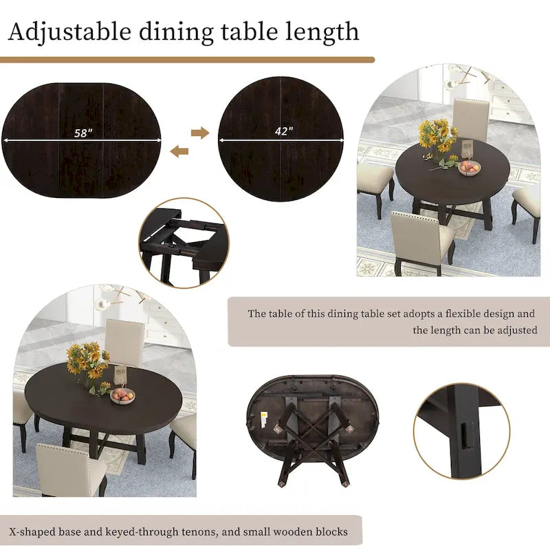 5-Piece Extendable Dining Table Set with Upholstered Chairs