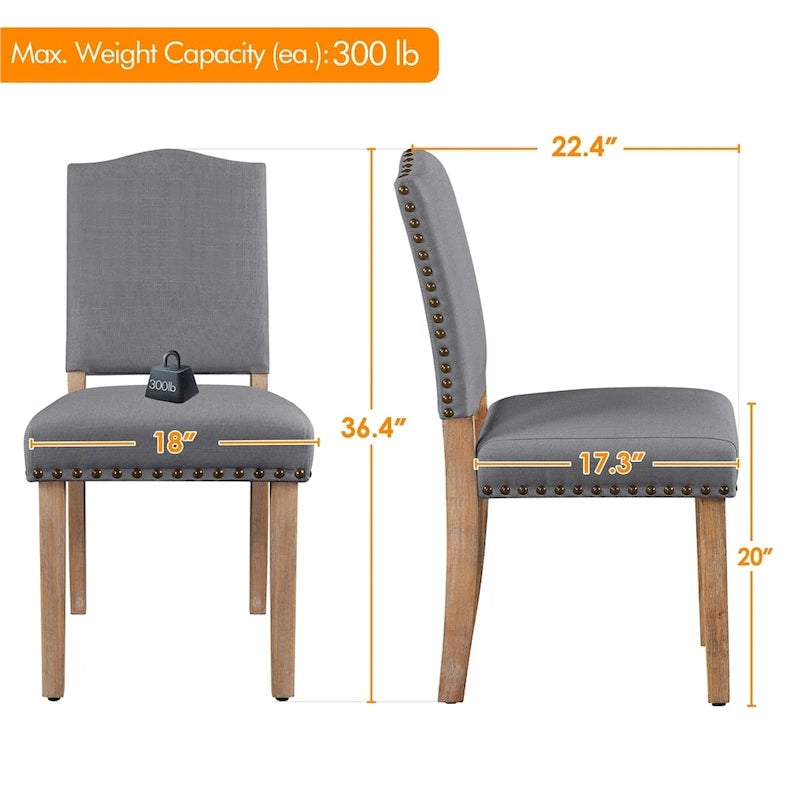 Yaheetech 2PCS Dining Chairs Upholstered Kitchen Chairs with Nailhead Trim - 18 L  22.5 W  36.5 H