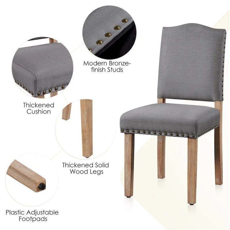 Yaheetech 2PCS Dining Chairs Upholstered Kitchen Chairs with Nailhead Trim - 18 L  22.5 W  36.5 H