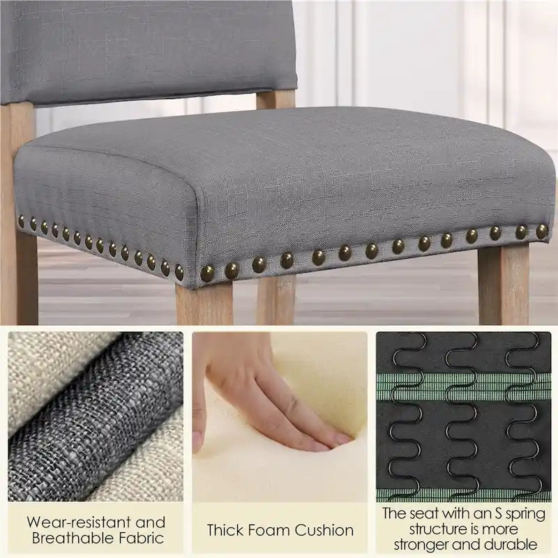 Yaheetech 2PCS Dining Chairs Upholstered Kitchen Chairs with Nailhead Trim - 18 L  22.5 W  36.5 H