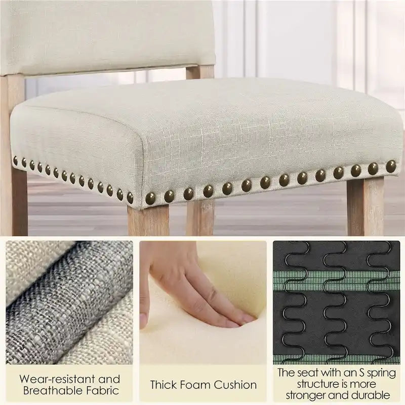 Yaheetech 2PCS Dining Chairs Upholstered Kitchen Chairs with Nailhead Trim - 18 L  22.5 W  36.5 H