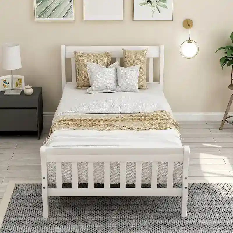 Wood Platform Bed Twin Bed Frame Panel Bed Mattress Foundation