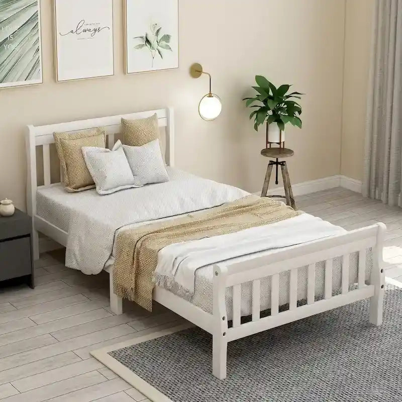 Wood Platform Bed Twin Bed Frame Panel Bed Mattress Foundation