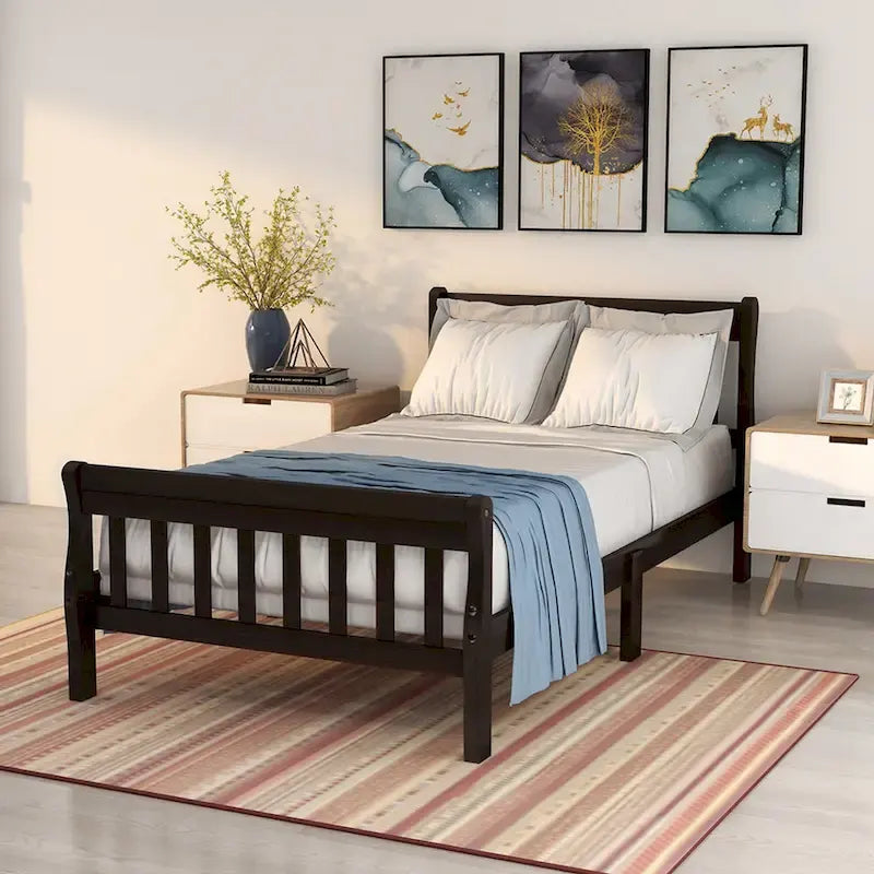 Wood Platform Bed Twin Bed Frame Panel Bed Mattress Foundation