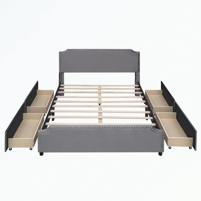 Upholstered Platform Bed with Stud Trim Headboard and Footboard