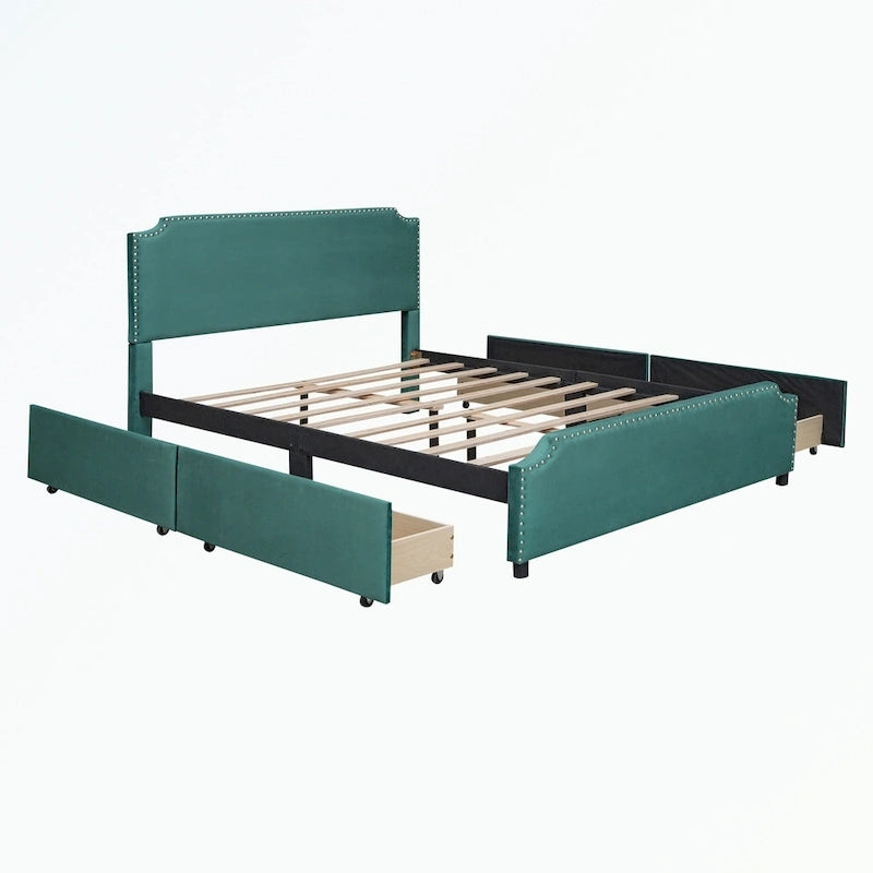 Upholstered Platform Bed with Stud Trim Headboard and Footboard