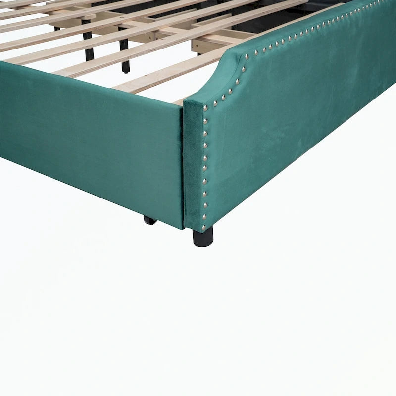 Upholstered Platform Bed with Stud Trim Headboard and Footboard