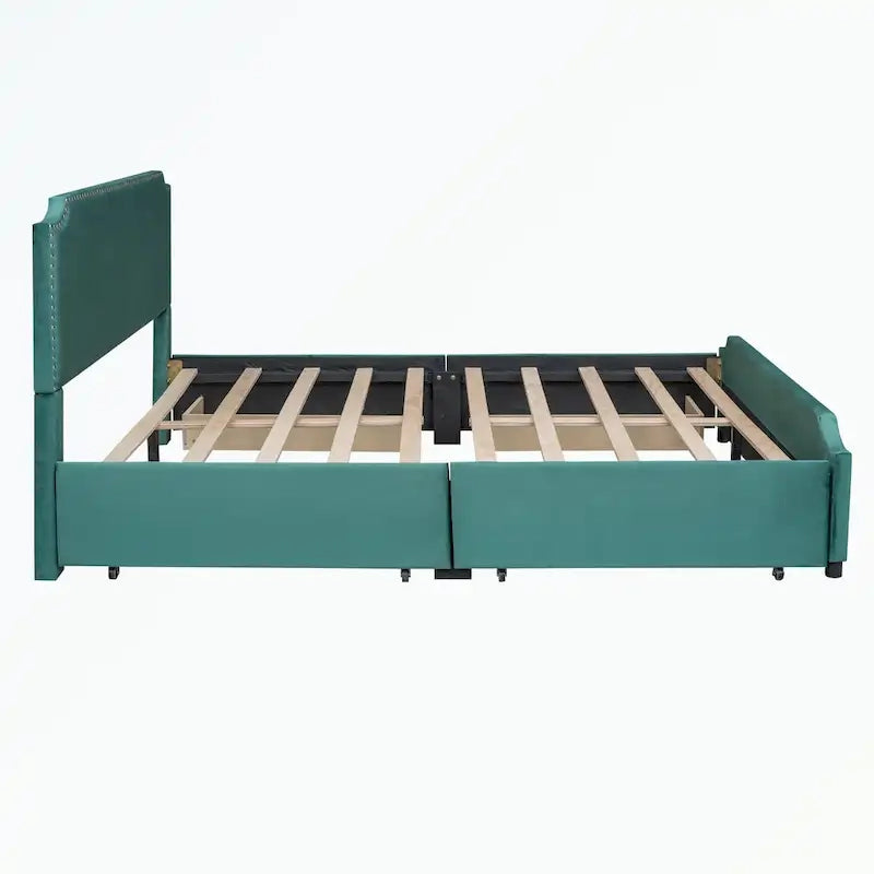 Upholstered Platform Bed with Stud Trim Headboard and Footboard
