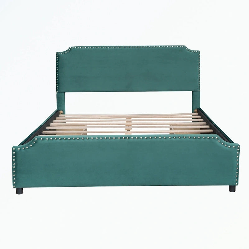 Upholstered Platform Bed with Stud Trim Headboard and Footboard
