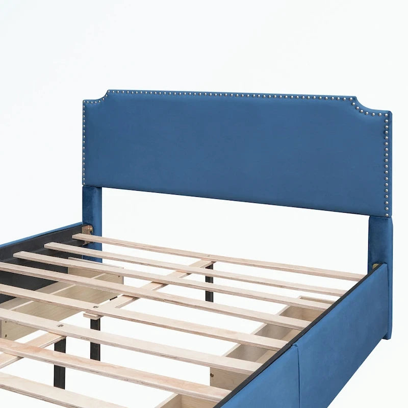 Upholstered Platform Bed with Stud Trim Headboard and Footboard