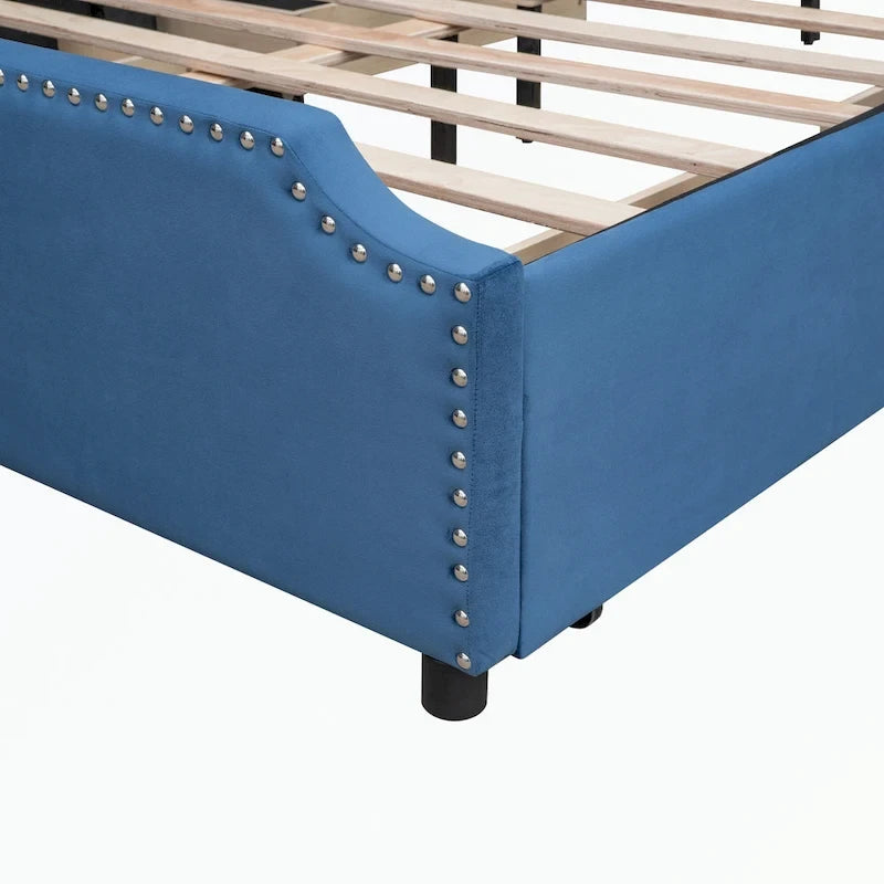 Upholstered Platform Bed with Stud Trim Headboard and Footboard