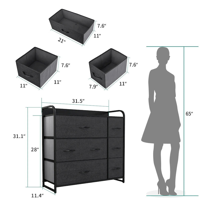 Multifunction 7 Drawers Furniture Storage Chest Grey 7-Drawer Dresser