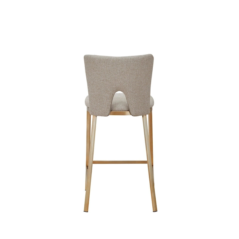Modrest Burton Contemporary Beige & Brass Counter Stool (Set of 2)