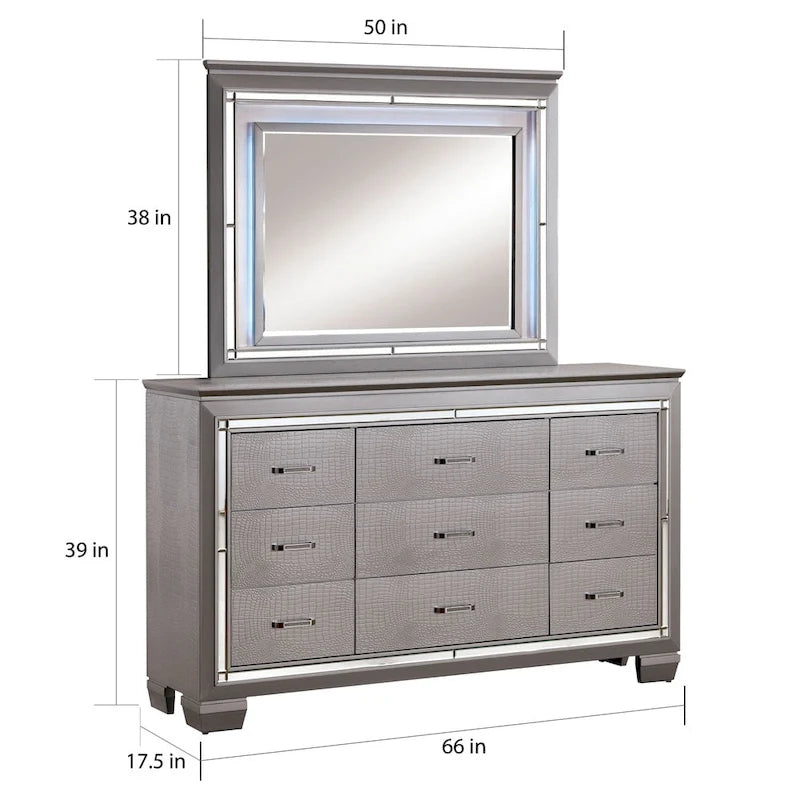 Ruff Crocodile Contemporary Wood 9-Drawer 2-piece Dresser and Mirror Set by Furniture of America