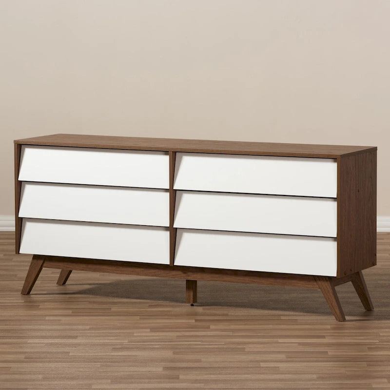 Mid-Century White and Brown Dresser by Baxton Studio
