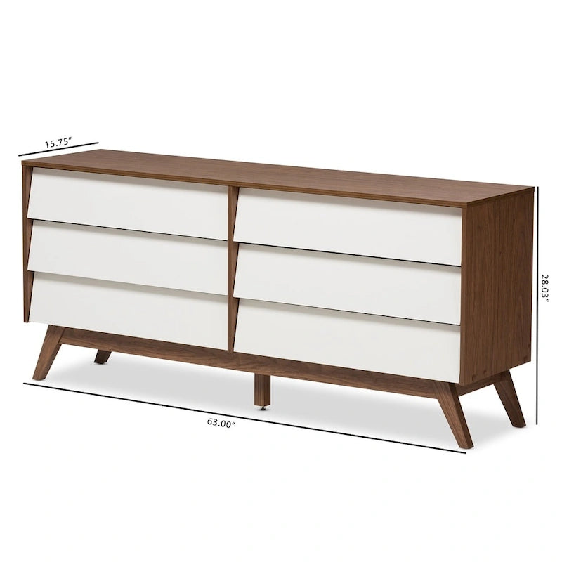 Mid-Century White and Brown Dresser by Baxton Studio