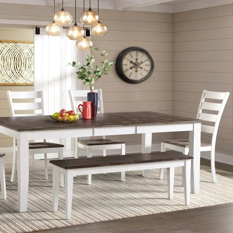 Kona Grey and White Backless Bench with Wood Seat