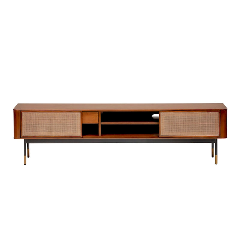 Miriam 71 Media Stand in Brown with Natural Wicker